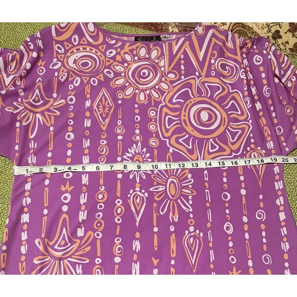 Bob Mackie Wearable Art Dress Size M‎ Purple Pink Maxi Kaftan Side Slit Retro